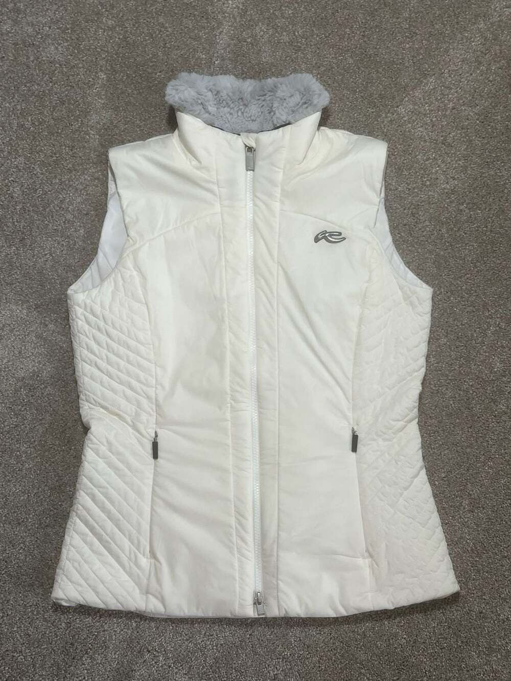 KJUS Macuna Vest Size 38/M White Quilted Insulated Faux Fur Collar